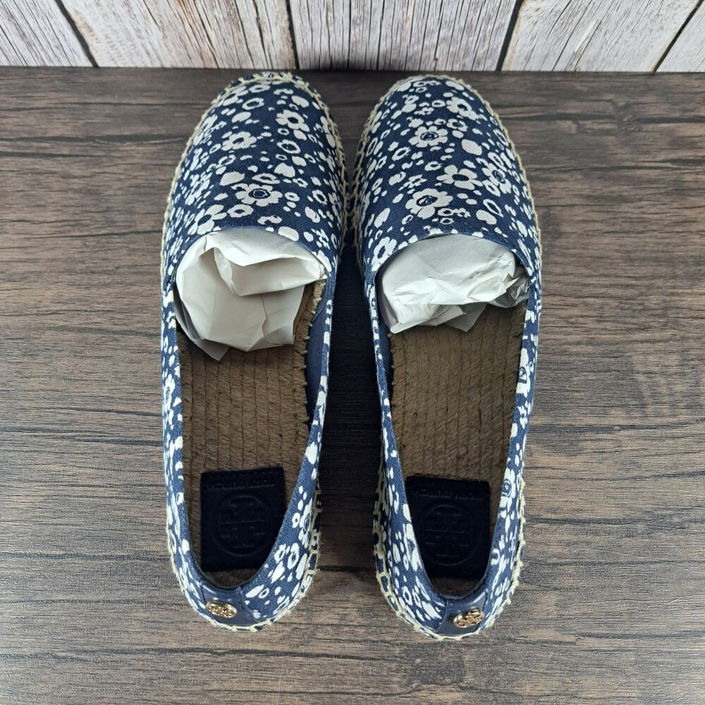 Tory Burch Risa Espadrille Slip On Loafer Women's Sz 9 Navy Ivory Lovers Floral - Picture 6 of 10
